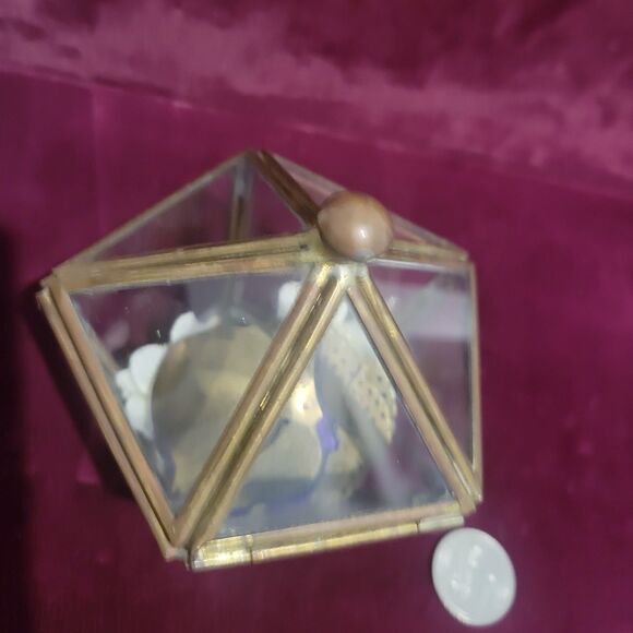 Vintage Glass & Brass Pentagon Trinket Box With Lid Jewelry Display Case 5 Side - Picture 9 of 12